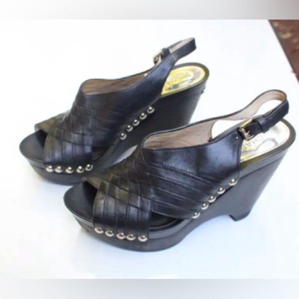 Michael Kors Leather Wedge Sandals
